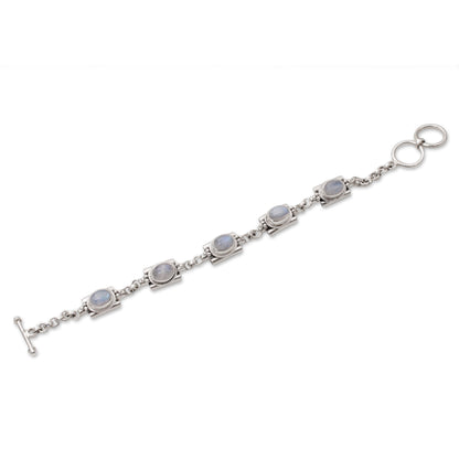 Misty Domes Silver & Rainbow Moonstone Bracelet