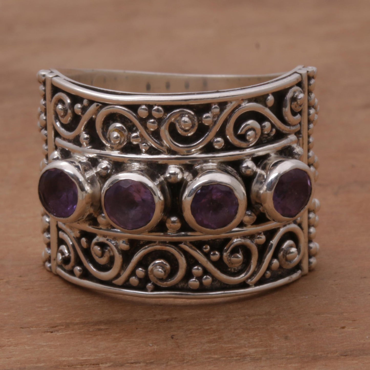 Lucky Four Amethyst and Sterling Silver Multi-Stone Ring from Bali