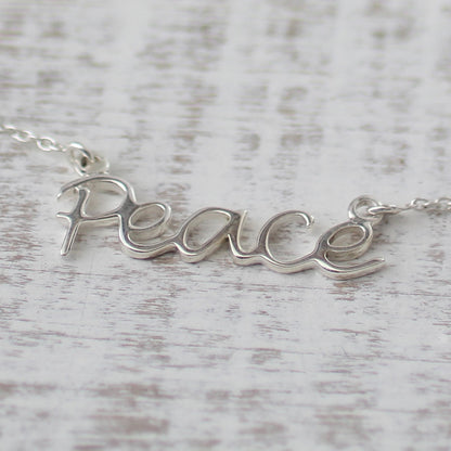 Peace Mantra Silver Pendant Necklace