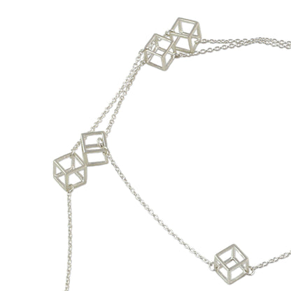 Silver Cubism Long Sterling Silver Cube Station Necklace from India