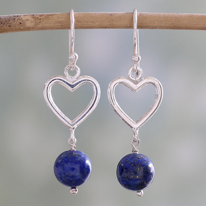 Majestic Globes Handcrafted Lapis Lazuli and Sterling Silver Dangle Earrings