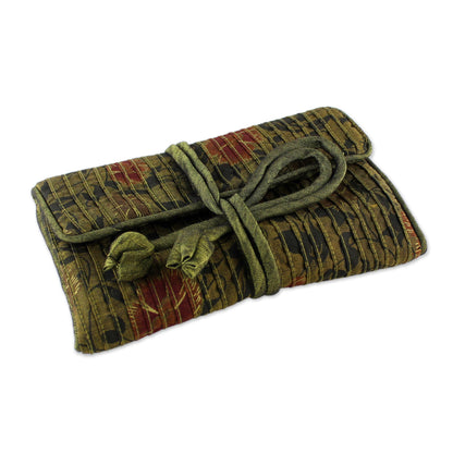 Floral Journey Olive Silk Blend Jewelry Roll