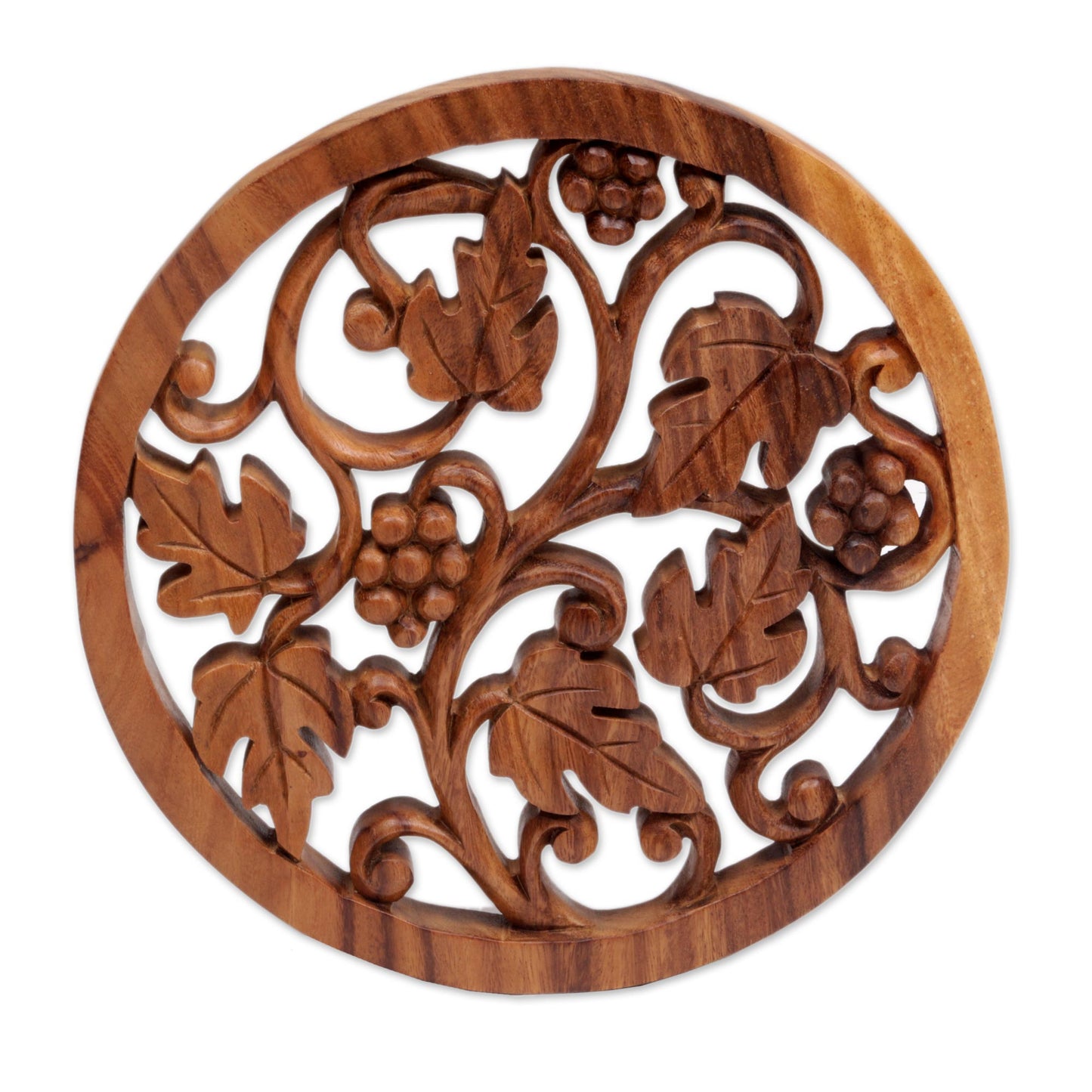Grapevine Artisan Carved Decorative Wood Relief Panel