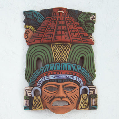 Mayan Pyramid Hand Painted Ceramic Mayan Wall Mask from Mexico