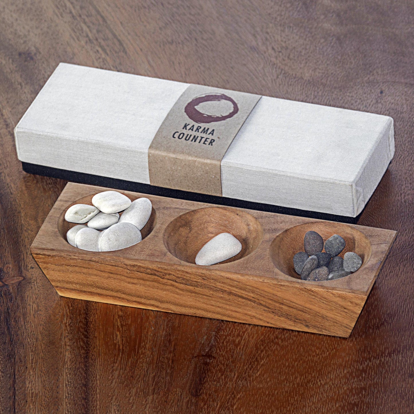 My Day in Natural Brown Handmade Suar Wood Karma Counter from Indonesia