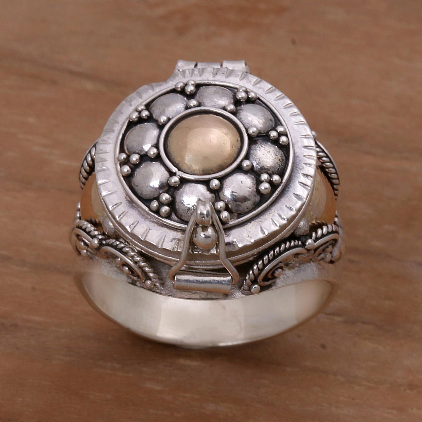 Shining Secrets Gold Accented Sterling Silver Locket Ring from Indonesia