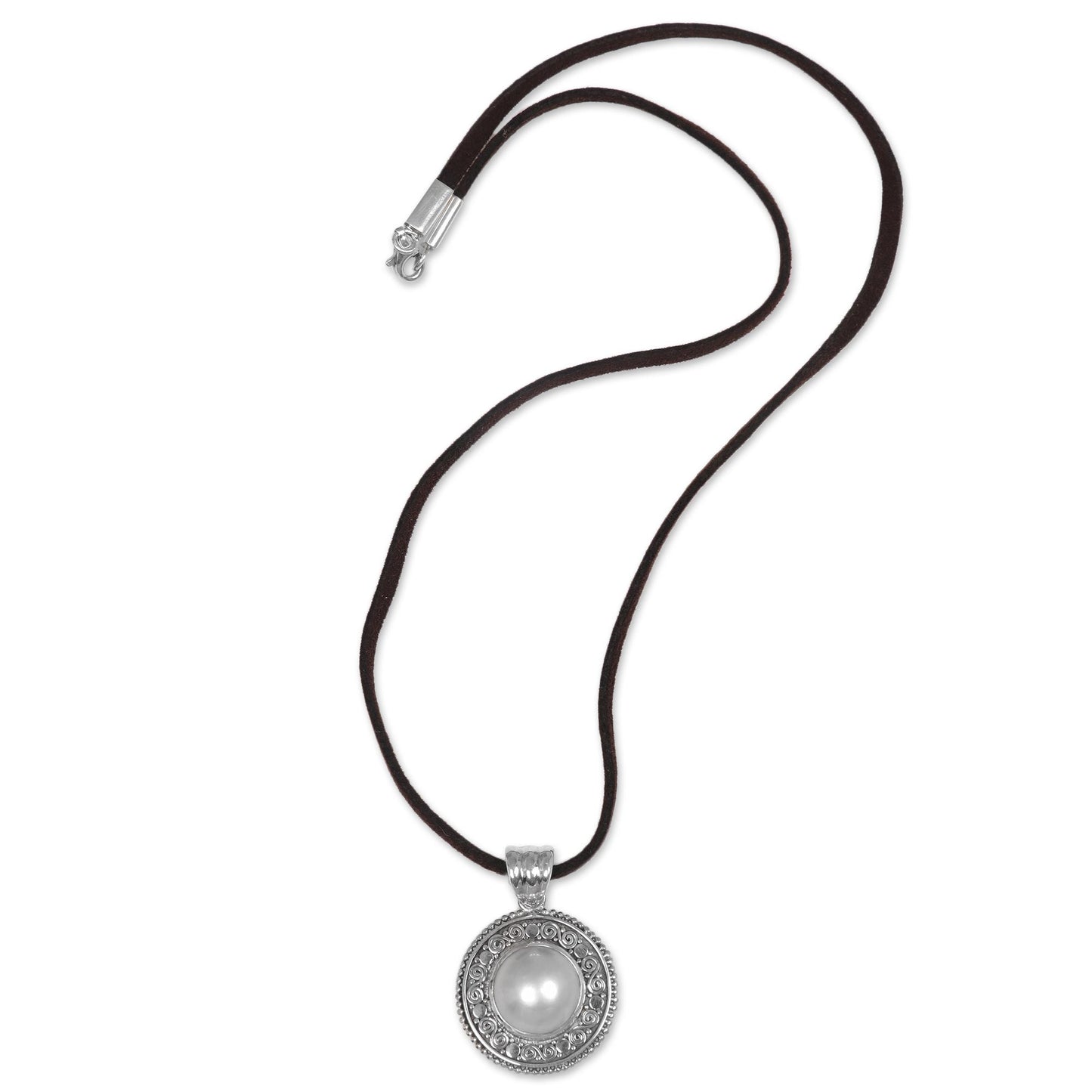 White Orb Silver Pearl Leather Necklace