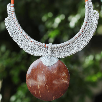 Rustic Moon in Grey Thai Ivory Leather and Coconut Shell Statement Necklace