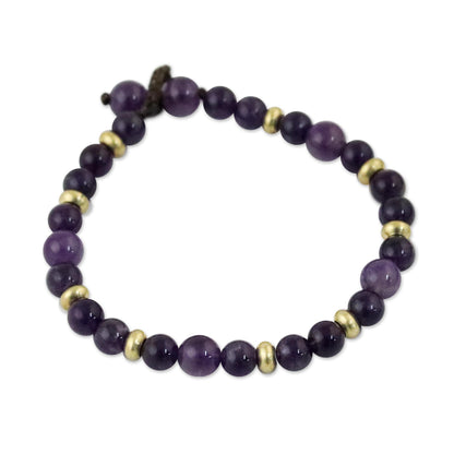 Beautiful Thai in Purple Amethyst and Brass Beaded Bracelet from Thailand