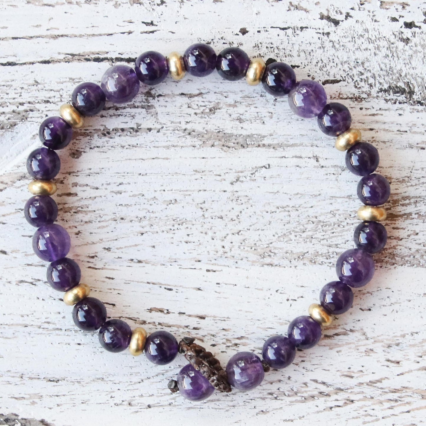 Beautiful Thai in Purple Amethyst and Brass Beaded Bracelet from Thailand