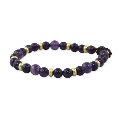 Beautiful Thai in Purple Amethyst and Brass Beaded Bracelet from Thailand