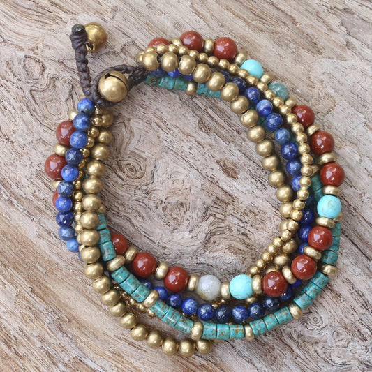 Beads and Bells Multi Gemstone Beaded Bracelet from Thailand