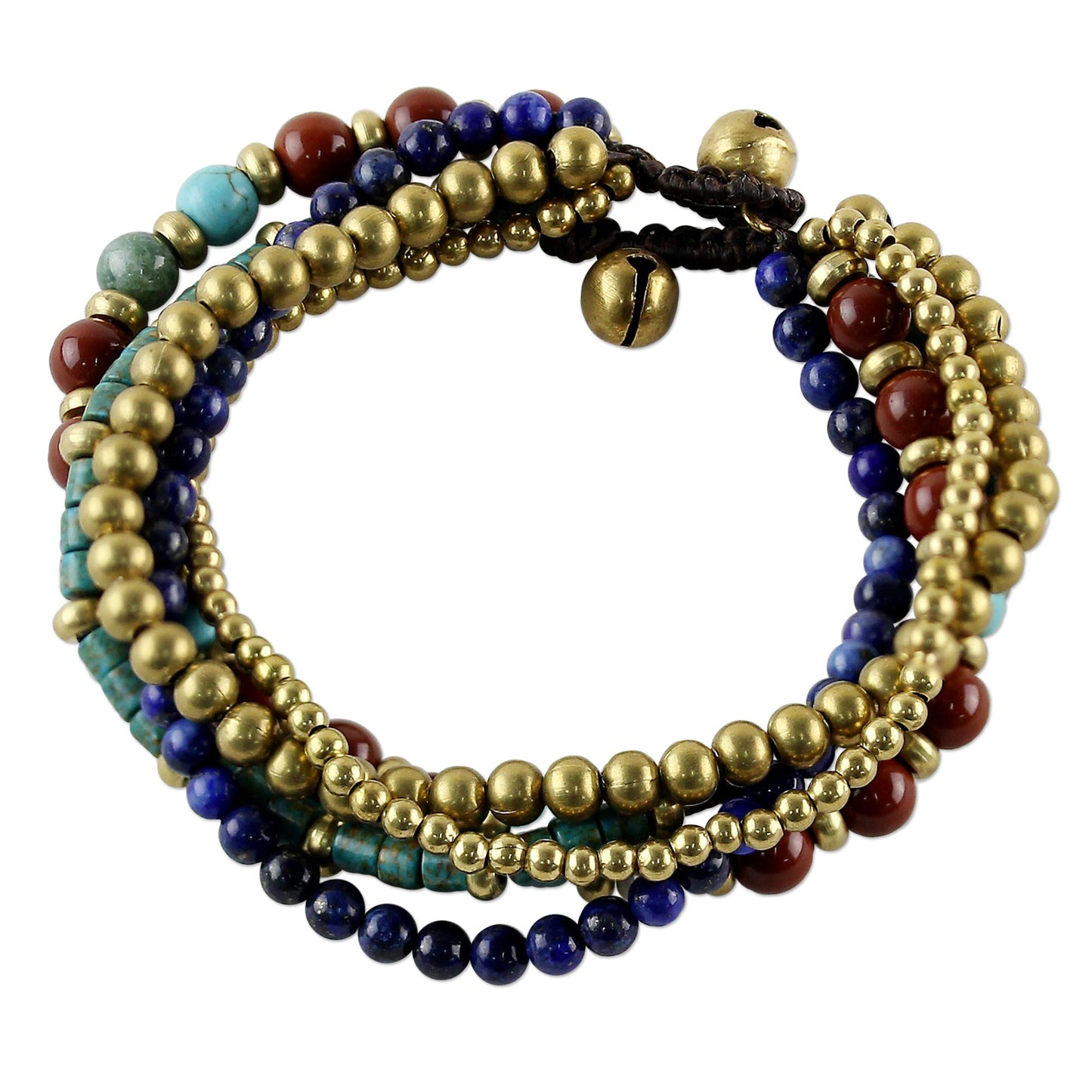 Beads and Bells Multi Gemstone Beaded Bracelet from Thailand