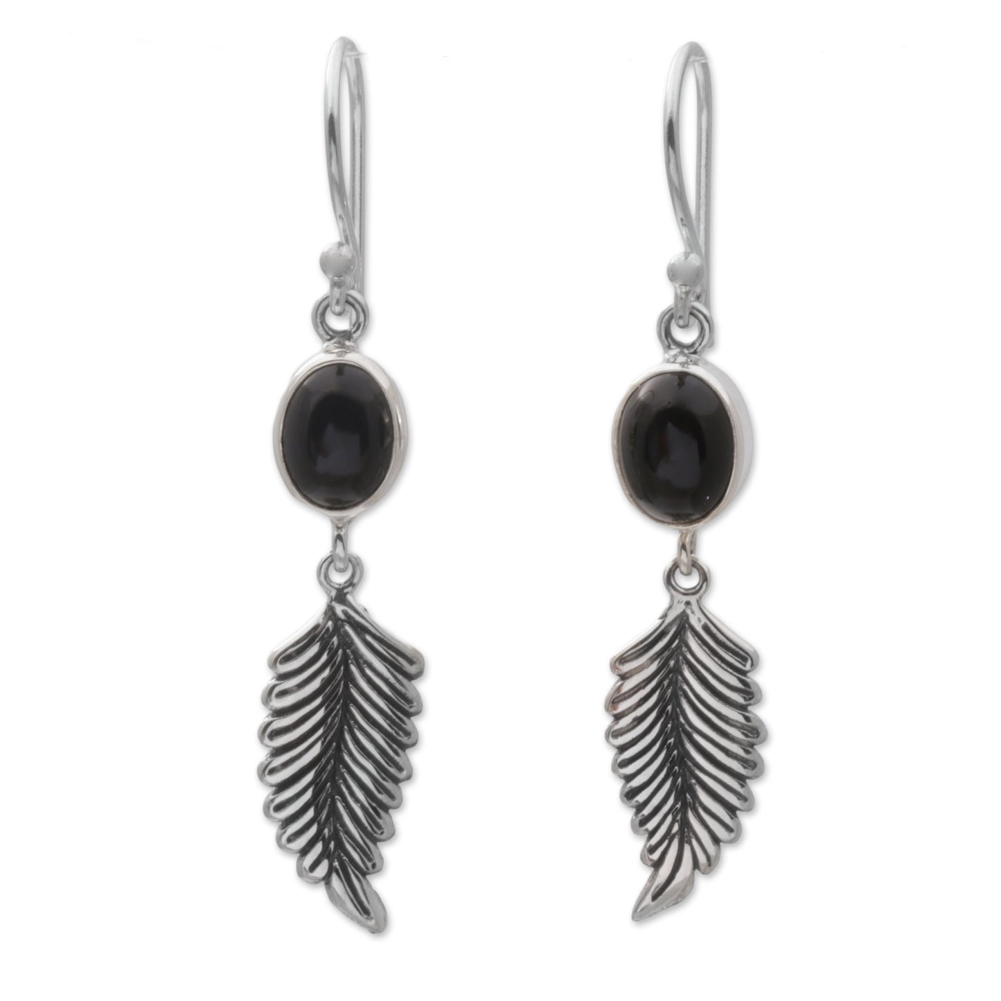 Passionate Hope Balinese 925 Sterling Silver Feather Earrings with Onyx