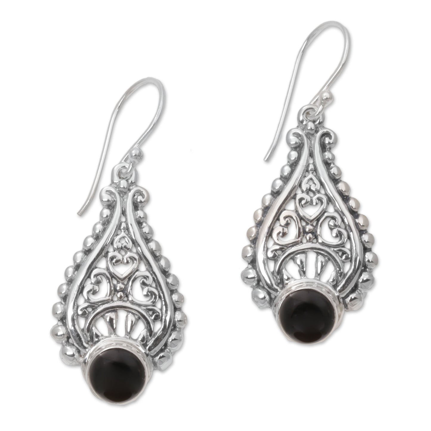 Princess Tears in Black Artisan Crafted Onyx and Sterling Silver Earrings from Bali