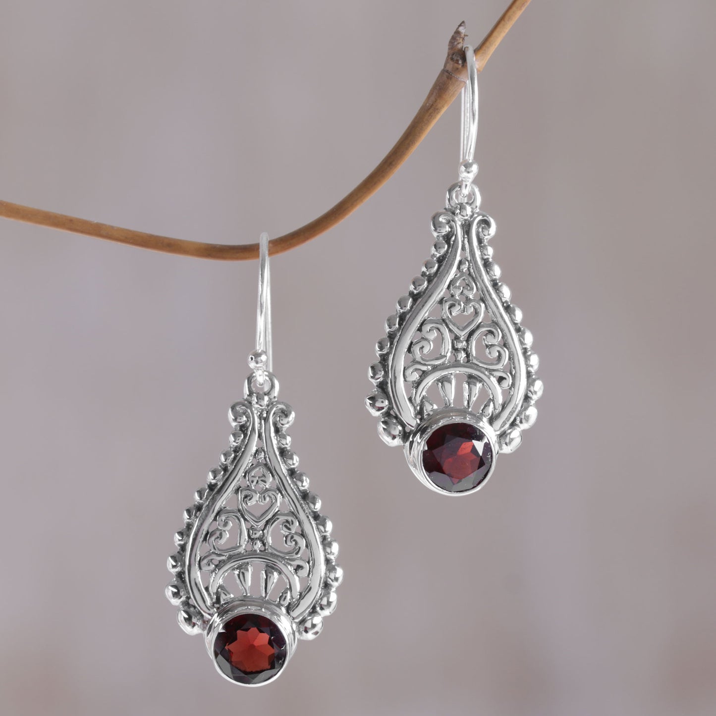 Princess Tears in Red Hand Crafted Garnet and Sterling Silver Earrings from Bali