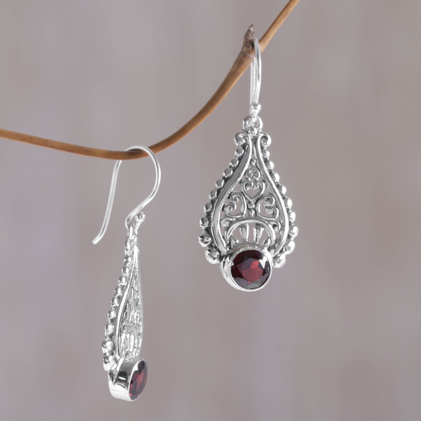 Princess Tears in Red Hand Crafted Garnet and Sterling Silver Earrings from Bali