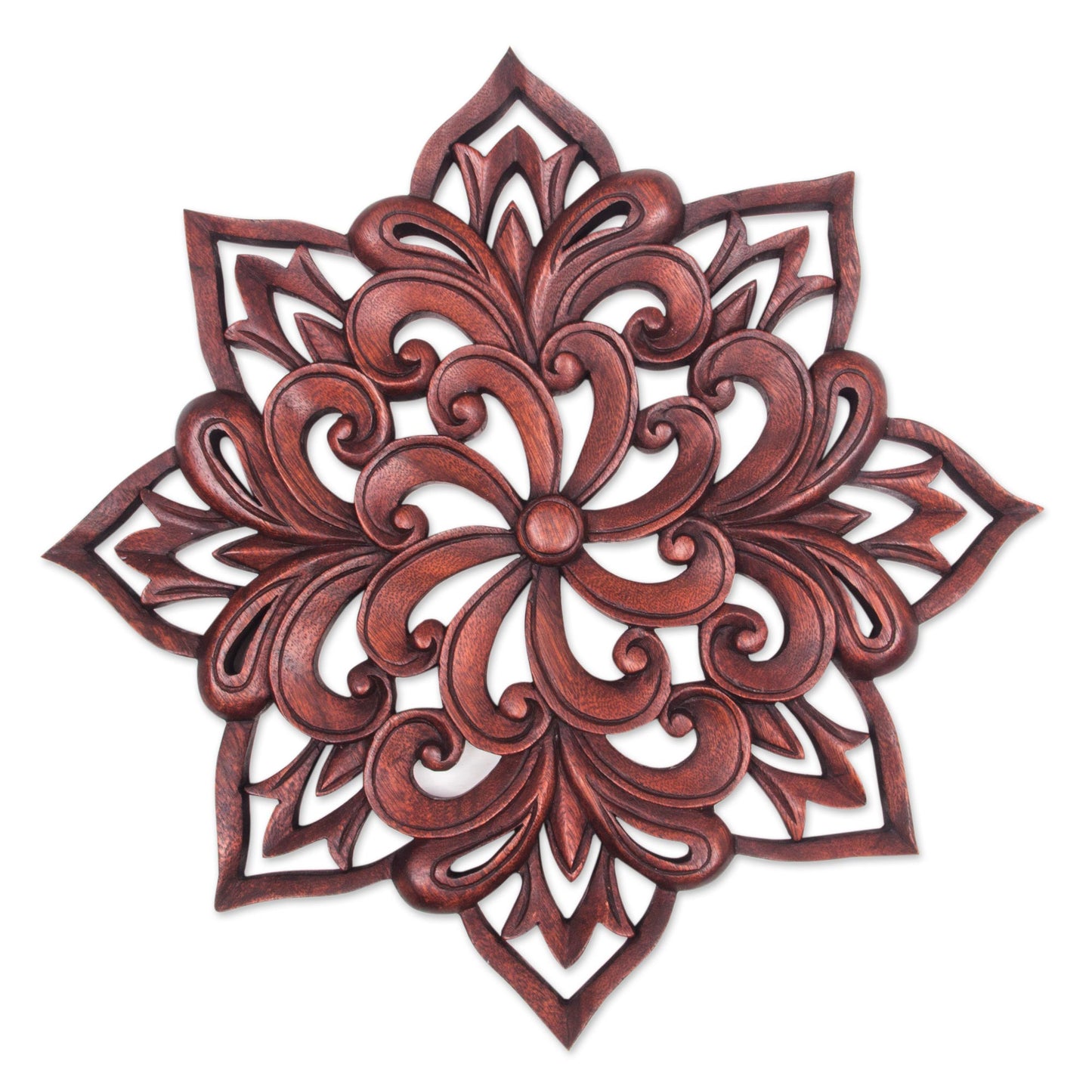 Balinese Spiral Flower Hand Carved Floral Wood Wall Relief from Indonesia