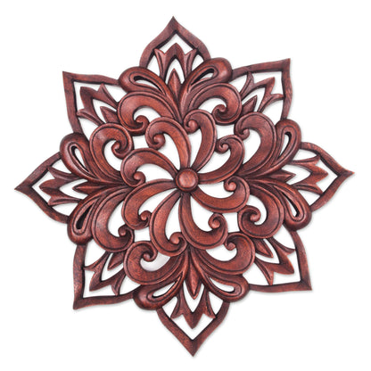 Balinese Spiral Flower Hand Carved Floral Wood Wall Relief from Indonesia