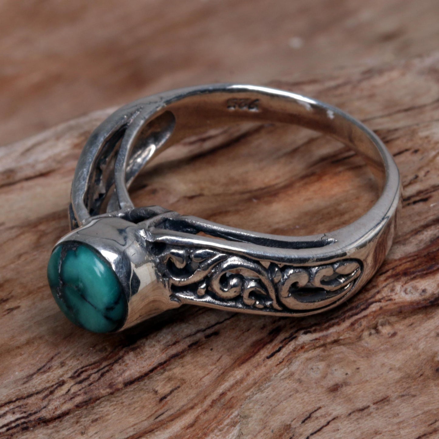 Bali Vines Reconstituted Turquoise Single Stone Ring from Indonesia