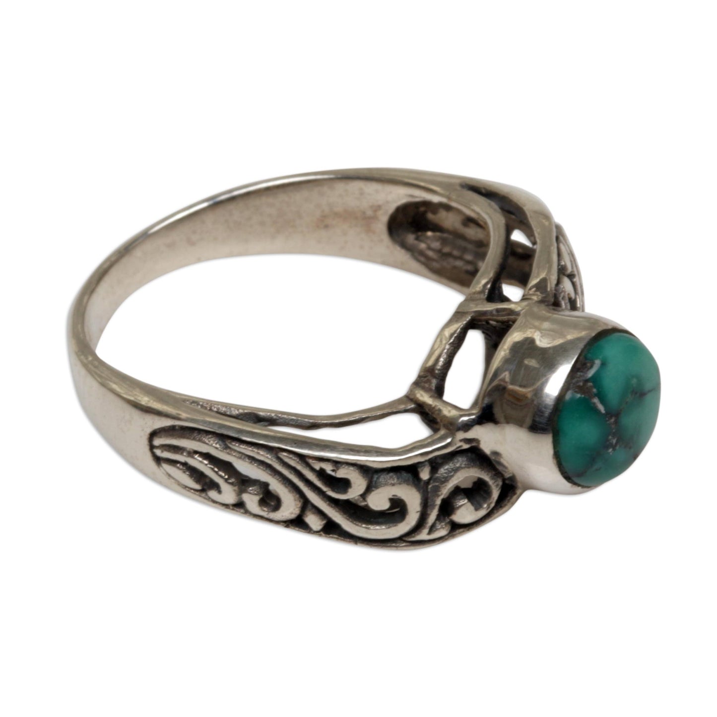 Bali Vines Reconstituted Turquoise Single Stone Ring from Indonesia