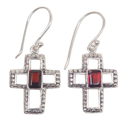 Faith Everlasting Sterling Silver and Garnet Cross Dangle Earrings Indonesia