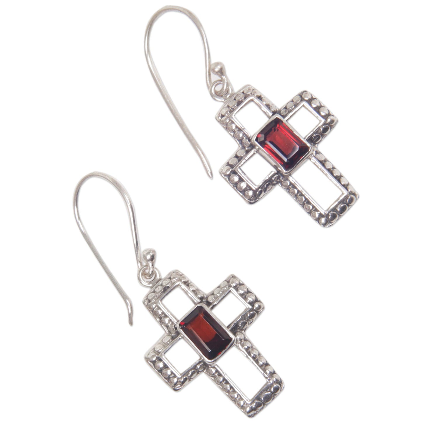 Faith Everlasting Sterling Silver and Garnet Cross Dangle Earrings Indonesia