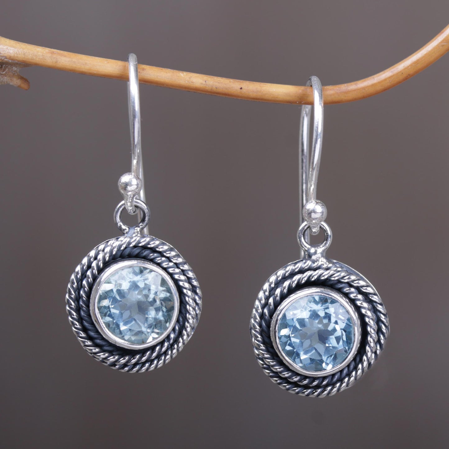 Nest of Chains in Blue Topaz Dangle Earrings