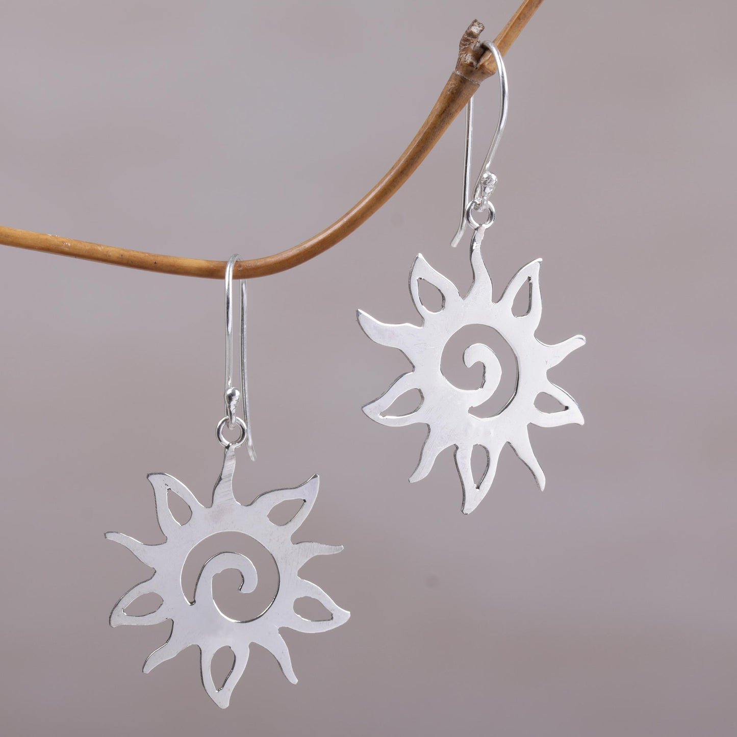 Joyful Suns Sterling Silver Sun Shaped Dangle Earrings from Indonesia
