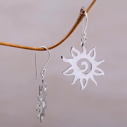 Joyful Suns Sterling Silver Sun Shaped Dangle Earrings from Indonesia