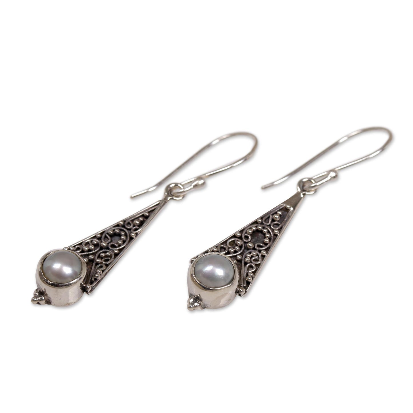 Triangular Moons Cultured Mabe Pearl Dangle Earrings Crafted in Bali