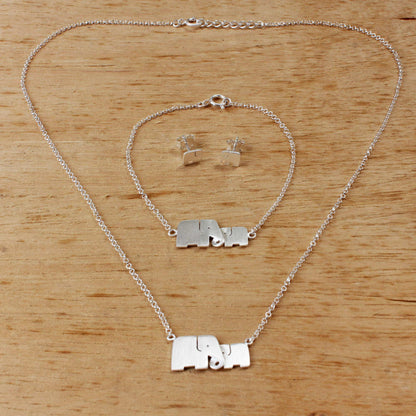 Lovely Elephants Sterling Silver Jewelry Set Elephants from Thailand