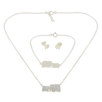 Lovely Elephants Sterling Silver Jewelry Set Elephants from Thailand