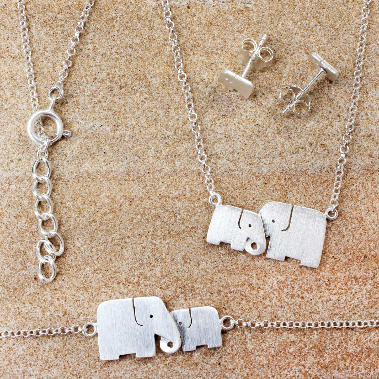 Lovely Elephants Sterling Silver Jewelry Set Elephants from Thailand