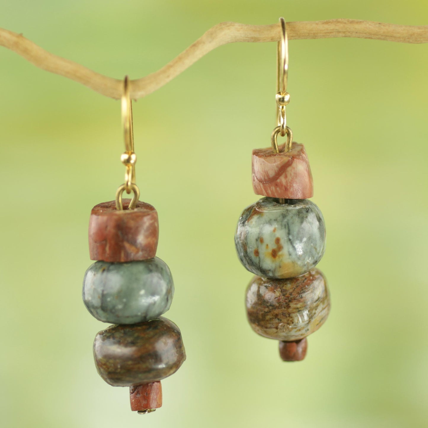 Rustic Joy Soapstone and Bauxite Bead Dangle Earrings from Ghana