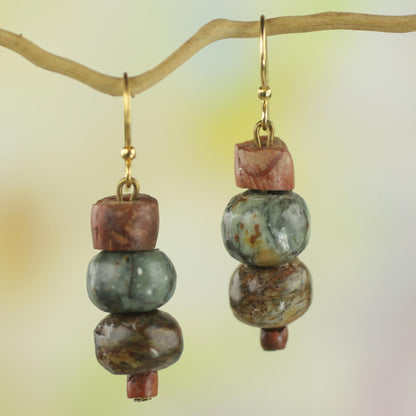 Rustic Joy Soapstone and Bauxite Bead Dangle Earrings from Ghana