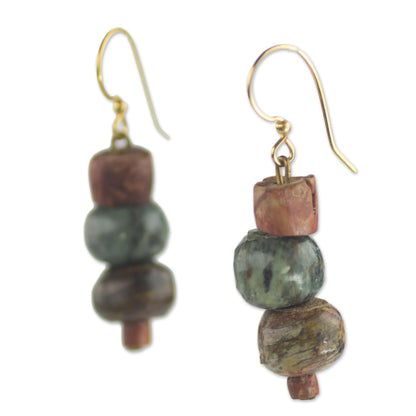 Rustic Joy Soapstone and Bauxite Bead Dangle Earrings from Ghana