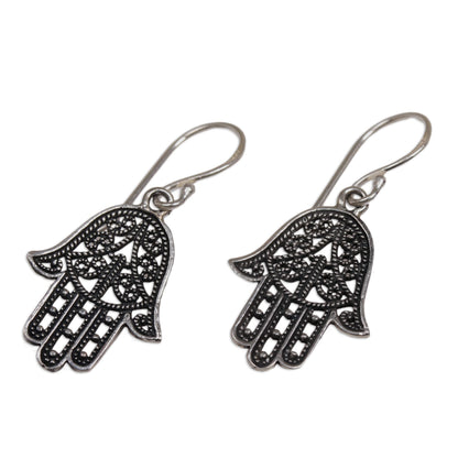 Holy Hamsa 925 Sterling Silver Hamsa Dangle Earrings from Bali