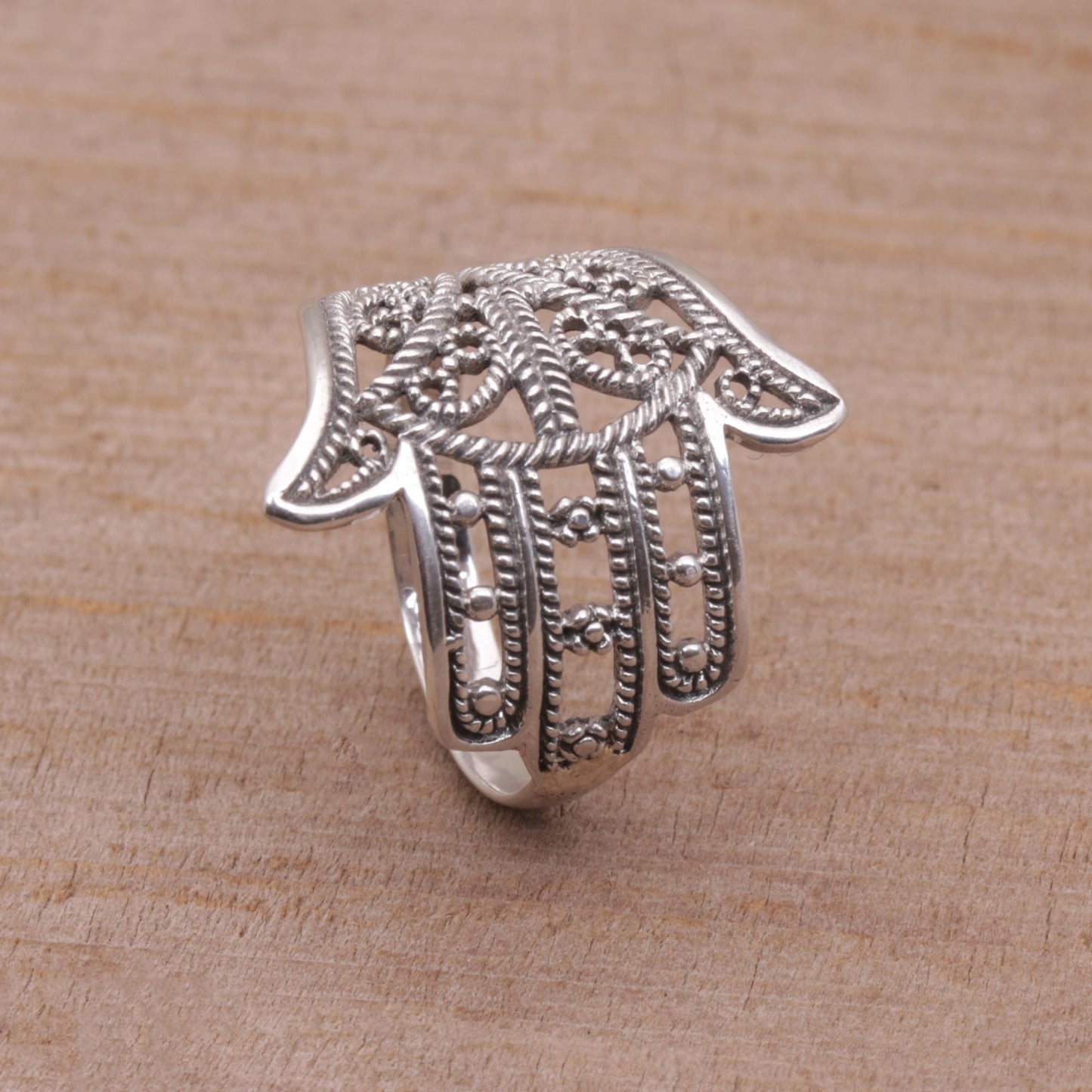 Hamsa Rope Sterling Silver Hamsa Symbol Ring Handcrafted in Bali