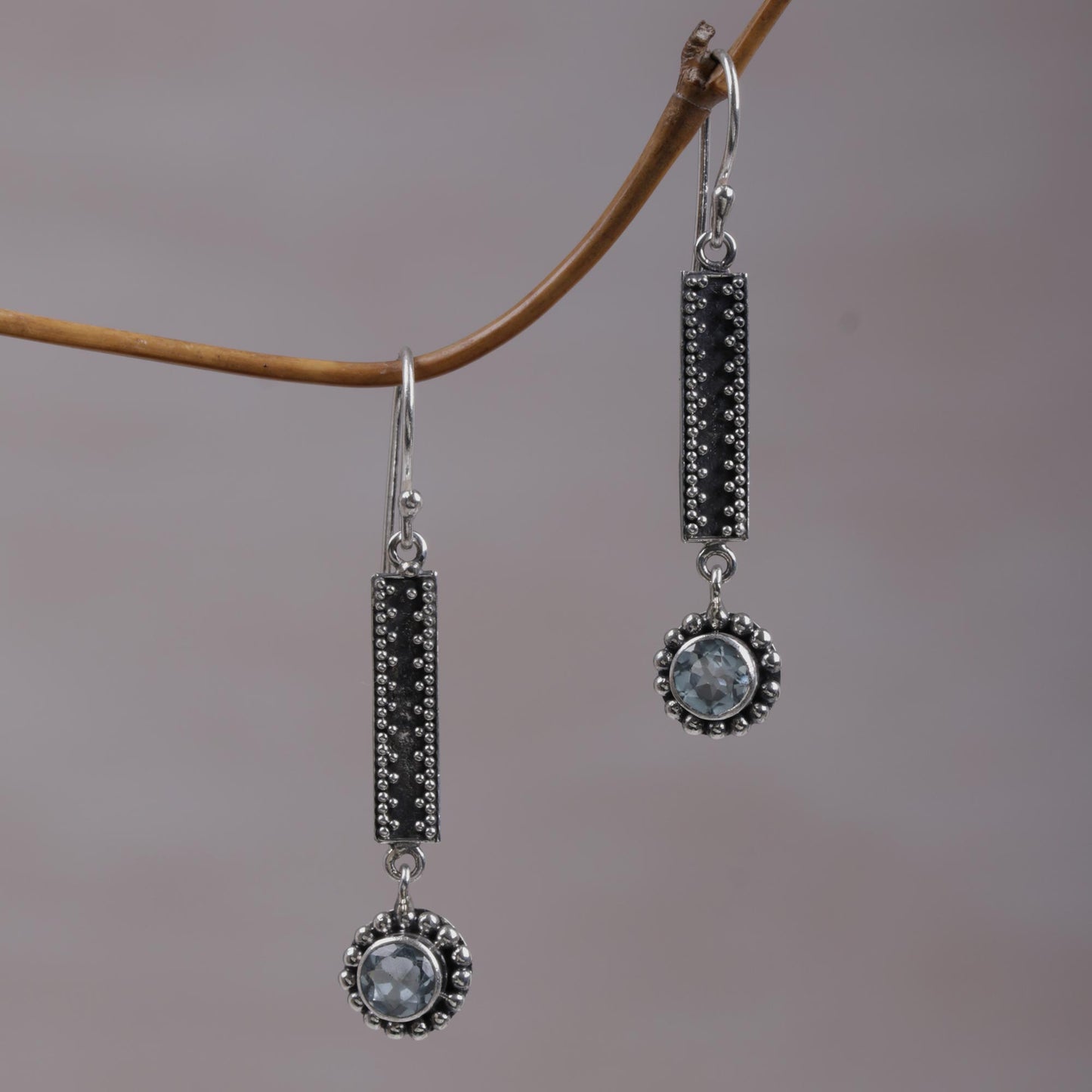 Falling Raindrops Sterling Silver and Blue Topaz Dangle Earrings from Bali