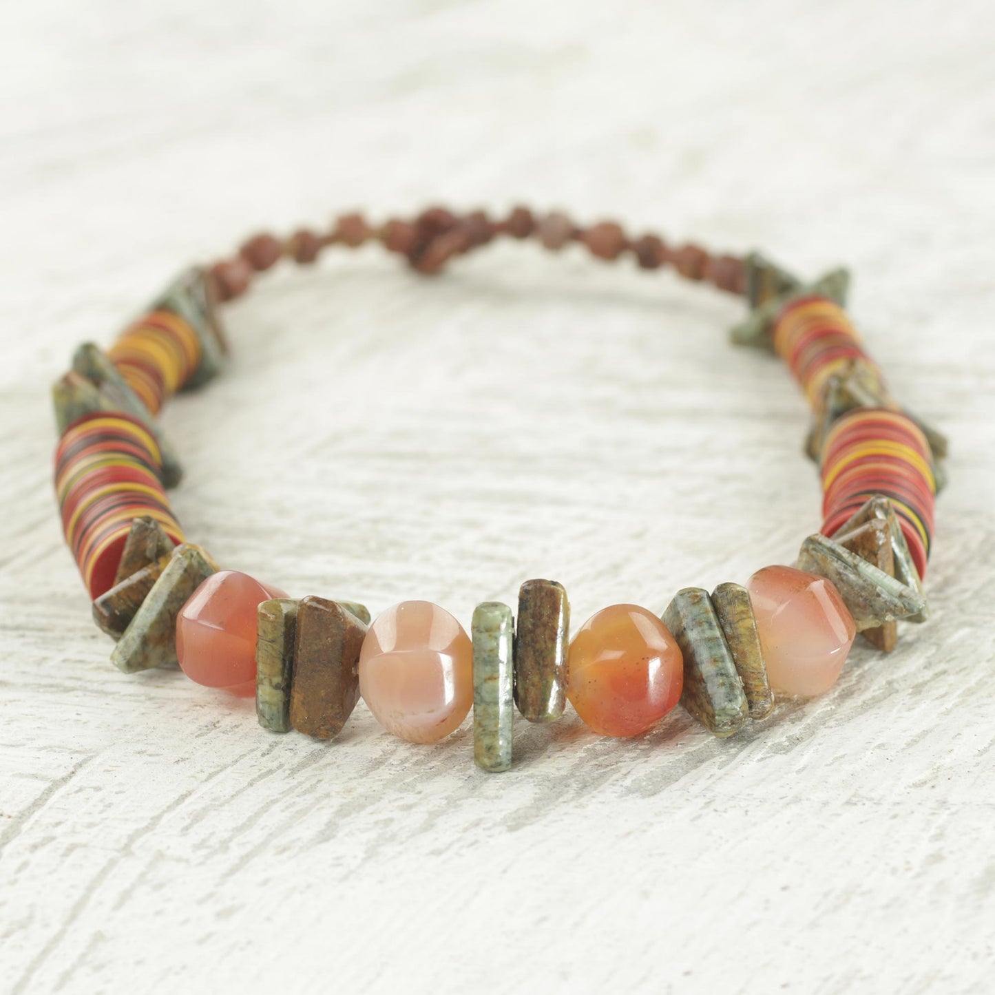 Earthen Contours Soapstone and Recycled Plastic Beaded Necklace from Ghana