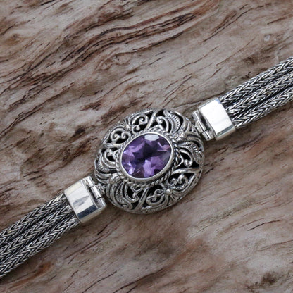 Faith Protector Sterling Silver and Amethyst Pendant Bracelet from Indonesia