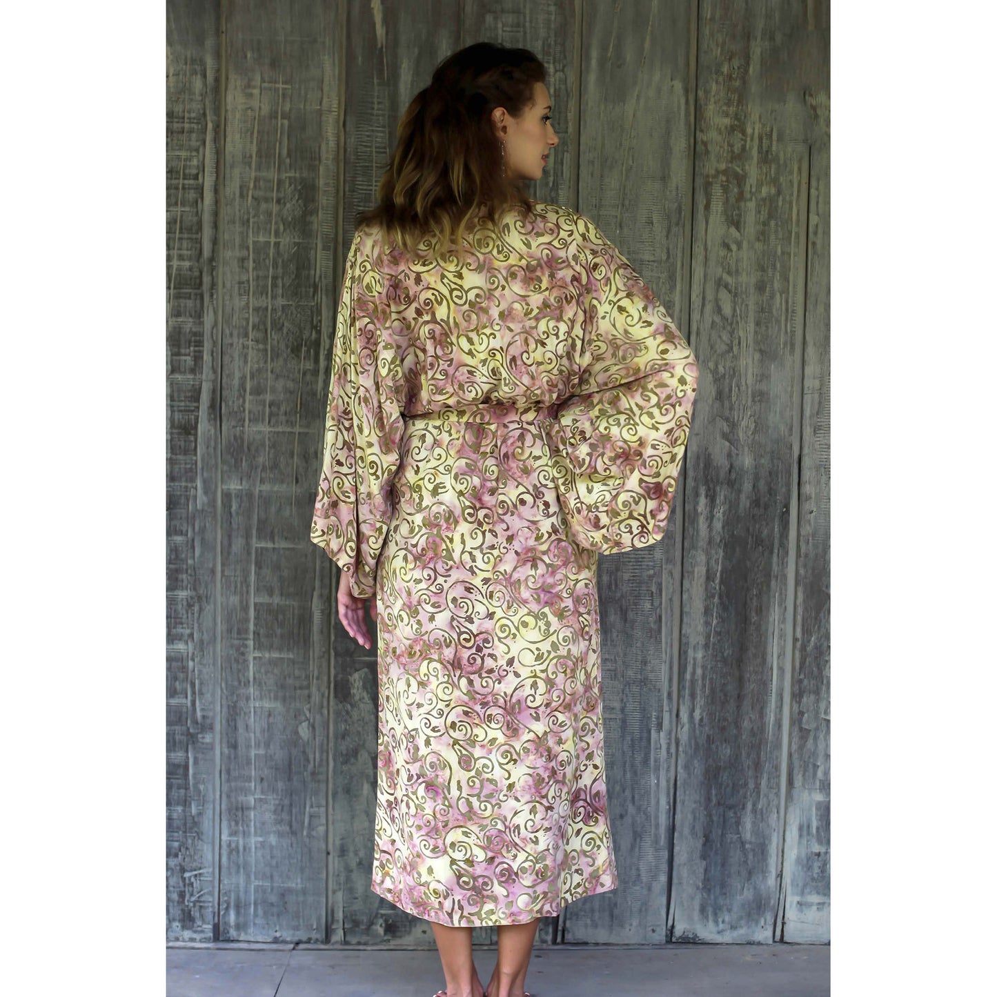 Grand Floral Beige Rayon Batik Robe