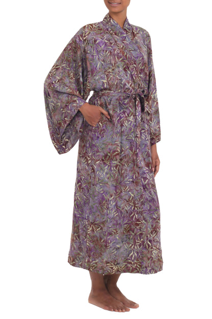 Floral Mansion Sienna Purple Floral Batik on Rayon Long Robe from Indonesia