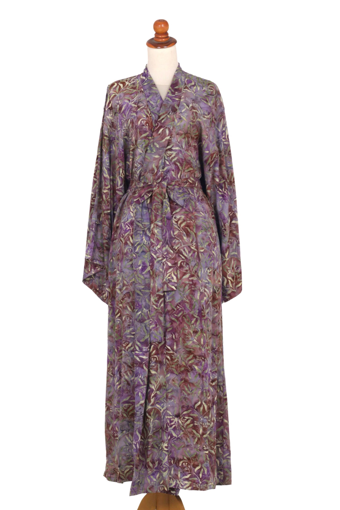 Floral Mansion Sienna Purple Floral Batik on Rayon Long Robe from Indonesia