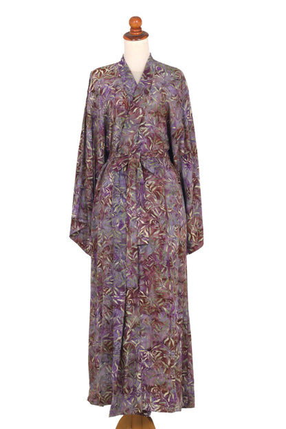 Floral Mansion Sienna Purple Floral Batik on Rayon Long Robe from Indonesia