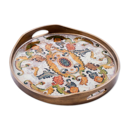 Floral Heaven Reverse Painted Glass Tray with Elegant Floral Motifs