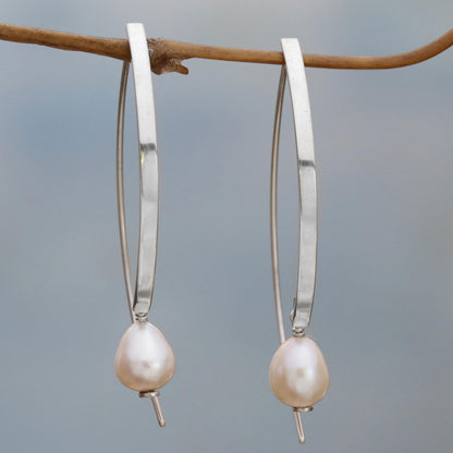 Cultured Freshwater Pearl & Silver Drop Earrings