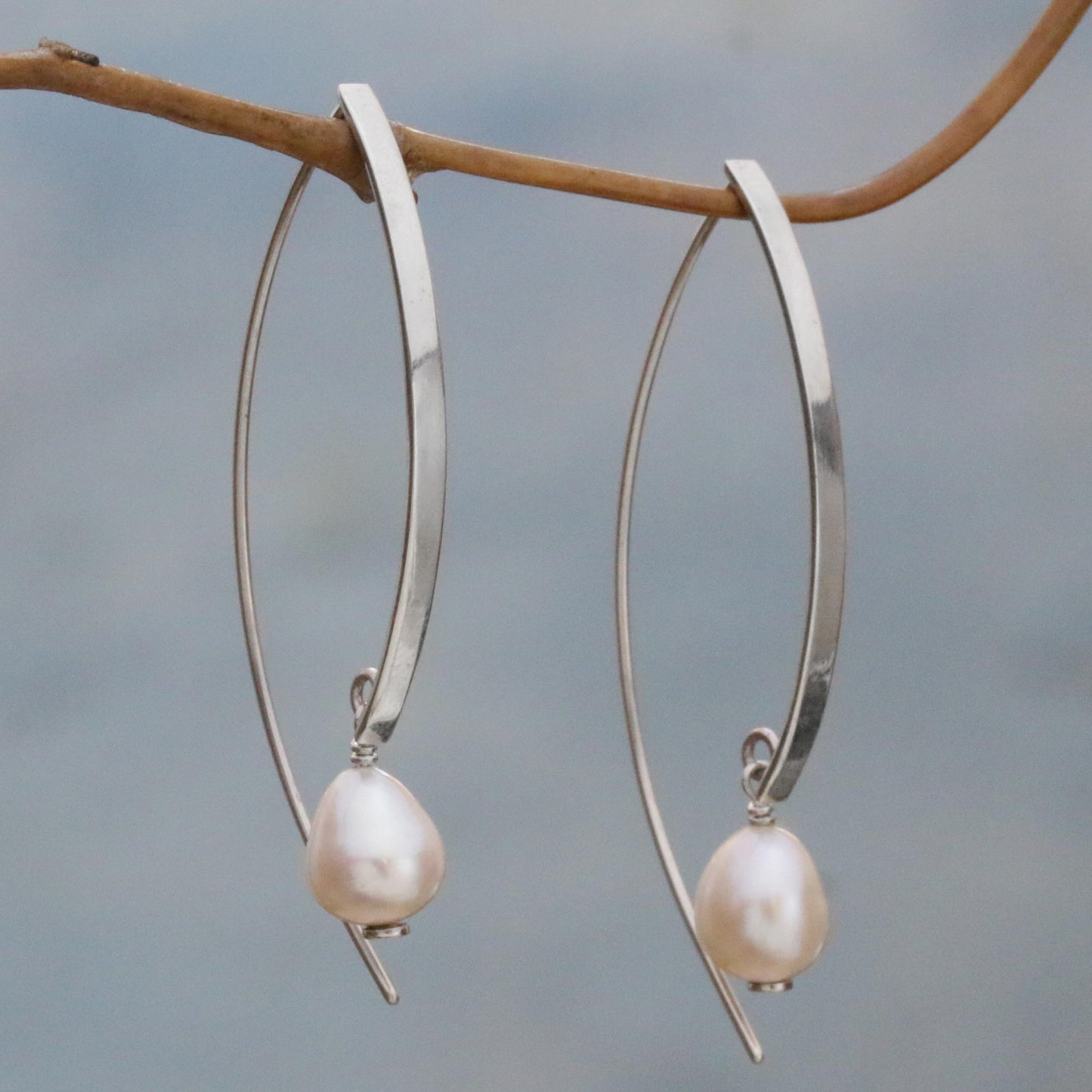 Cultured Freshwater Pearl & Silver Drop Earrings