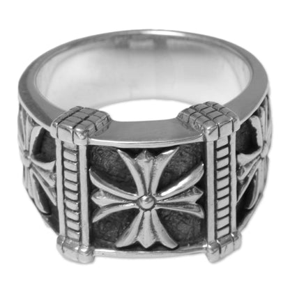 Stallion Cross Men's Sterling Silver Ring